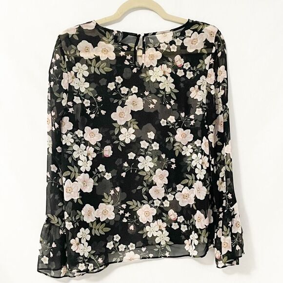 New Look Sheer Floral Bell Sleeve Blouse Size 10 - Picture 5 of 7